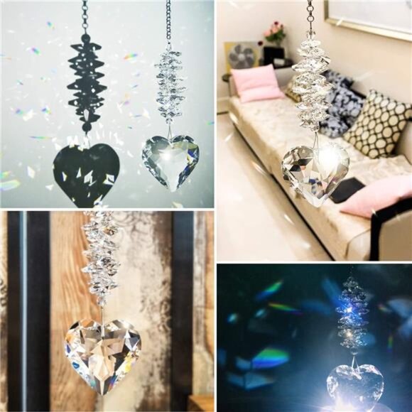 45mm Clear Glass Heart Crystal Ball Prism Pendant, Suncatcher - Picture 5 of 6